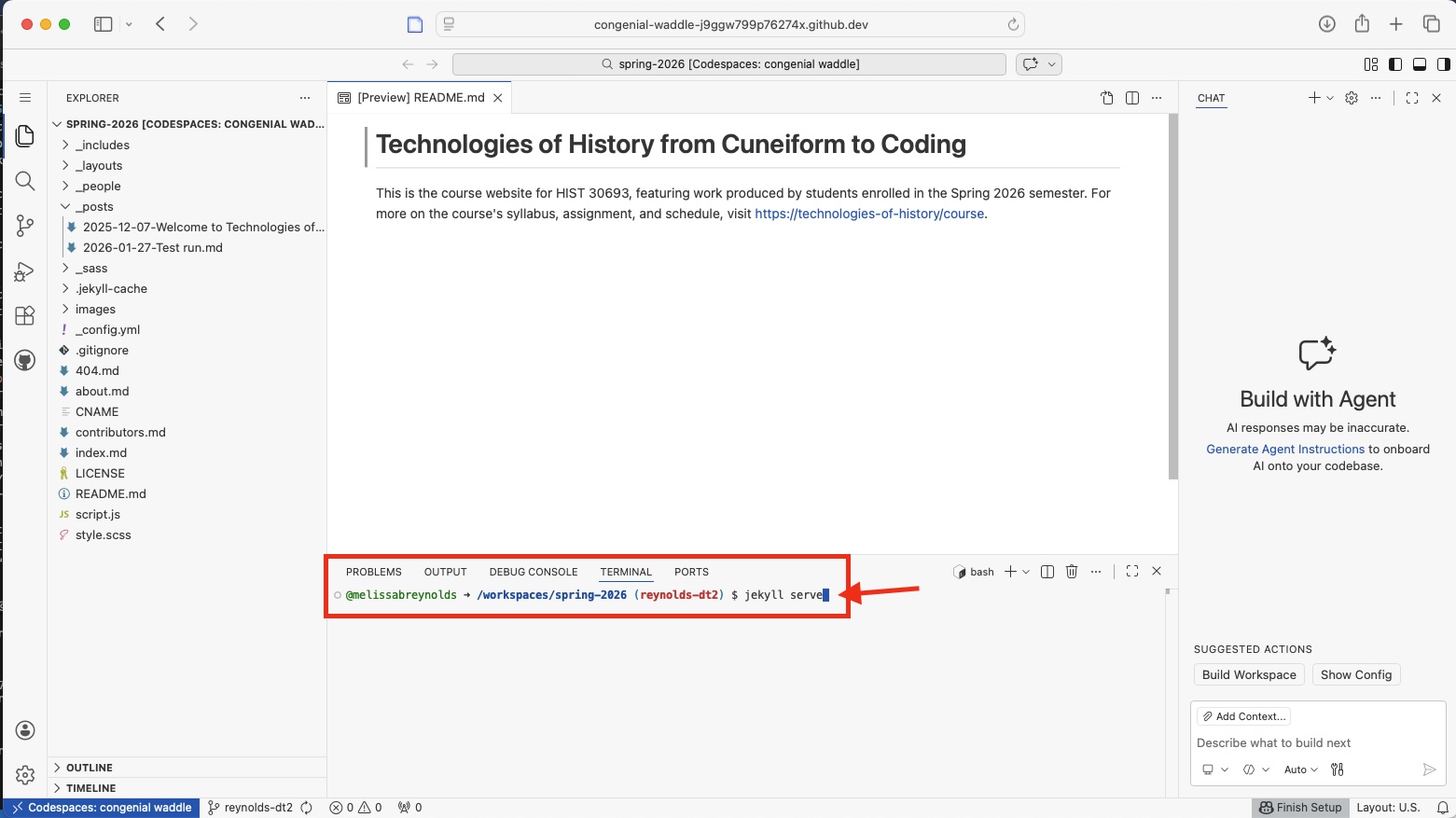 Screenshot of virtual VS Code in GitHub Codespaces