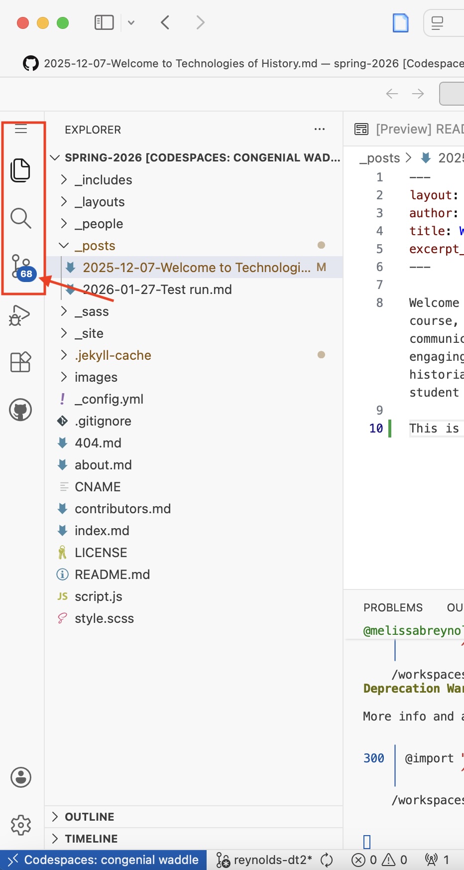 Screenshot of virtual VS Code in GitHub Codespaces